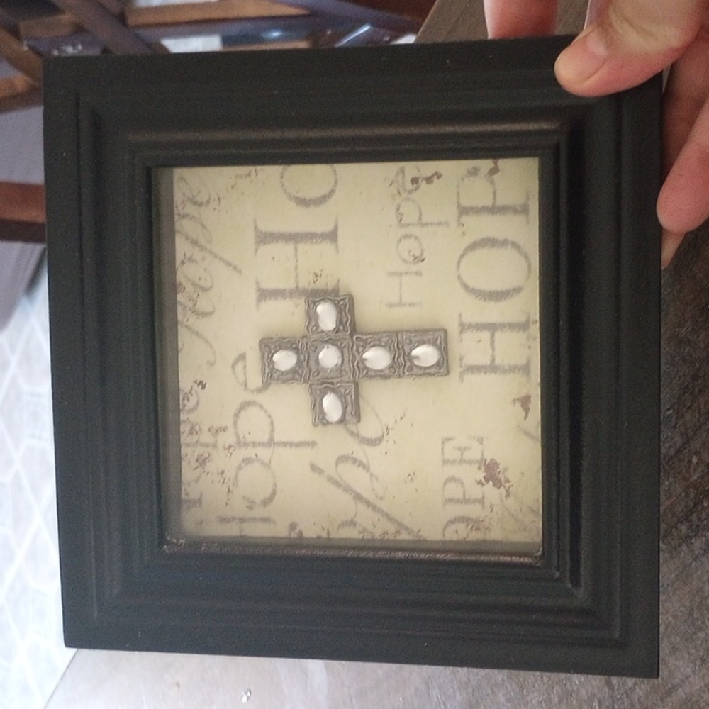 Two boxed picture frame with cross